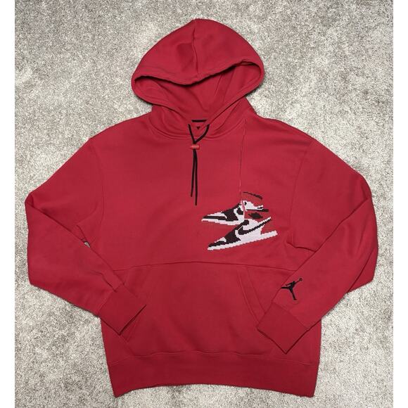 Air Jordan Black Toe 1s Holiday Red Hoodie Sweatshirt Mens Medium CT3457-687 - Picture 1 of 7